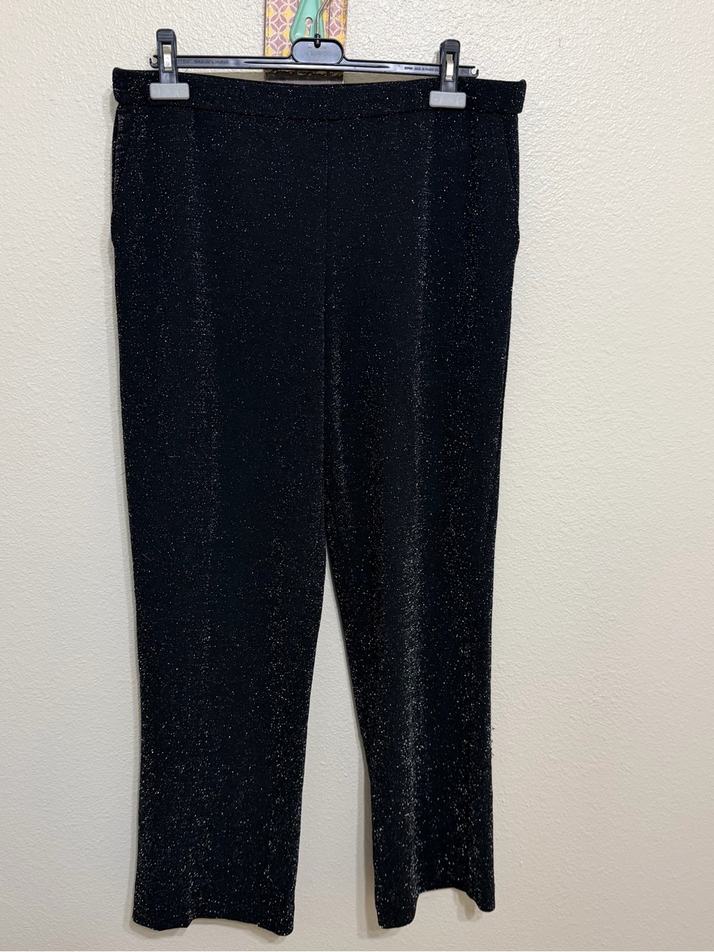 Black Sparkle Straight-Leg Dress Pants